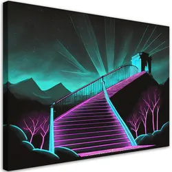 WANDBILD neon treppe abstrakt 3d