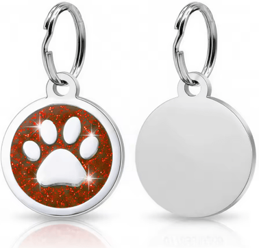 Inspire Picks Personalized Paw Print Pet ID Tag Engraved Glitter Name Tag For Dogs & Cats red Tag 1pcs style B
