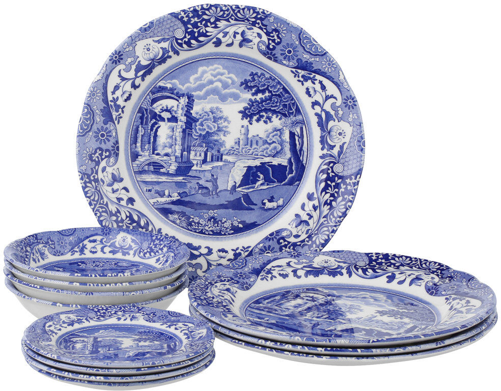 Blue Italian 12 Piece Dinnerware Set, Service for 4 Blue 12