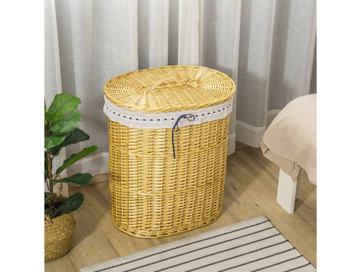 HOMCOM Panier à Linge en Osier Panier à Linge en Osier Bac à Linge Collecteur d'osier tressé avec Sac à Linge et Couvercle Naturel 100L 51 x 38 x 57 cm