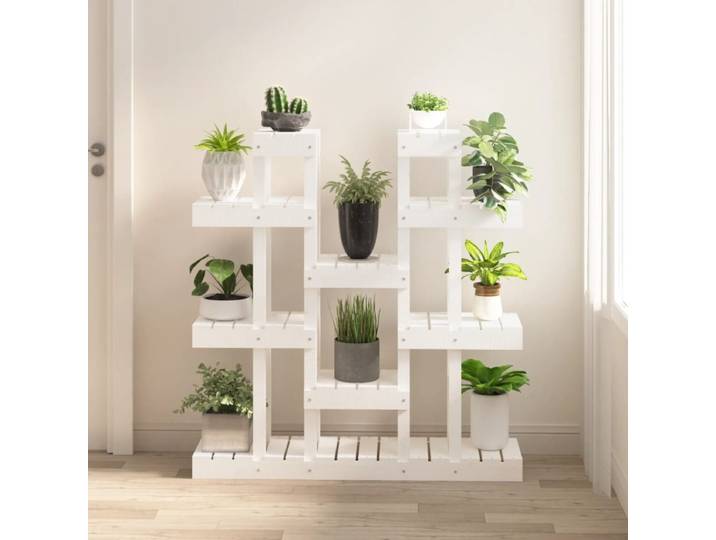 Support à plantes blanc 104,5x25x109,5 cm en bois massif de pin pour jardin