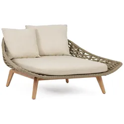 Gartendaybed Tamires - Teakholz Natur, Seilgeflecht Taupe, inkl. Kissen