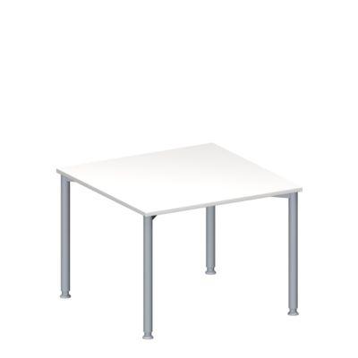 Schäfer Shop Genius Anbautisch MODENA FLEX, höhenverstellbar, Quadrat-Form, 4-Fuß Rundrohr, B 1000 x T 1000 mm, weiß