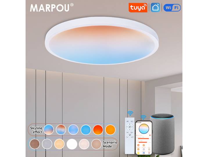 MARPOU Tuya plafonnier intelligent 50W télécommande commande vocale plafonnier à intensité variable moderne grande taille RGB lampe à LED chambre
