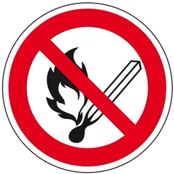 Schild I Verbotsschild Keine offene Flamme, Feuer, offene Zündquelle, Kunststoff, Ø300mm, ASR A1.3, DIN EN ISO 7010 P003