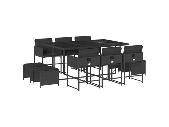 PUGYNBK Esszimmer-Set für den Garten, 11-teilig, synthetisches Rattan, Schwarz