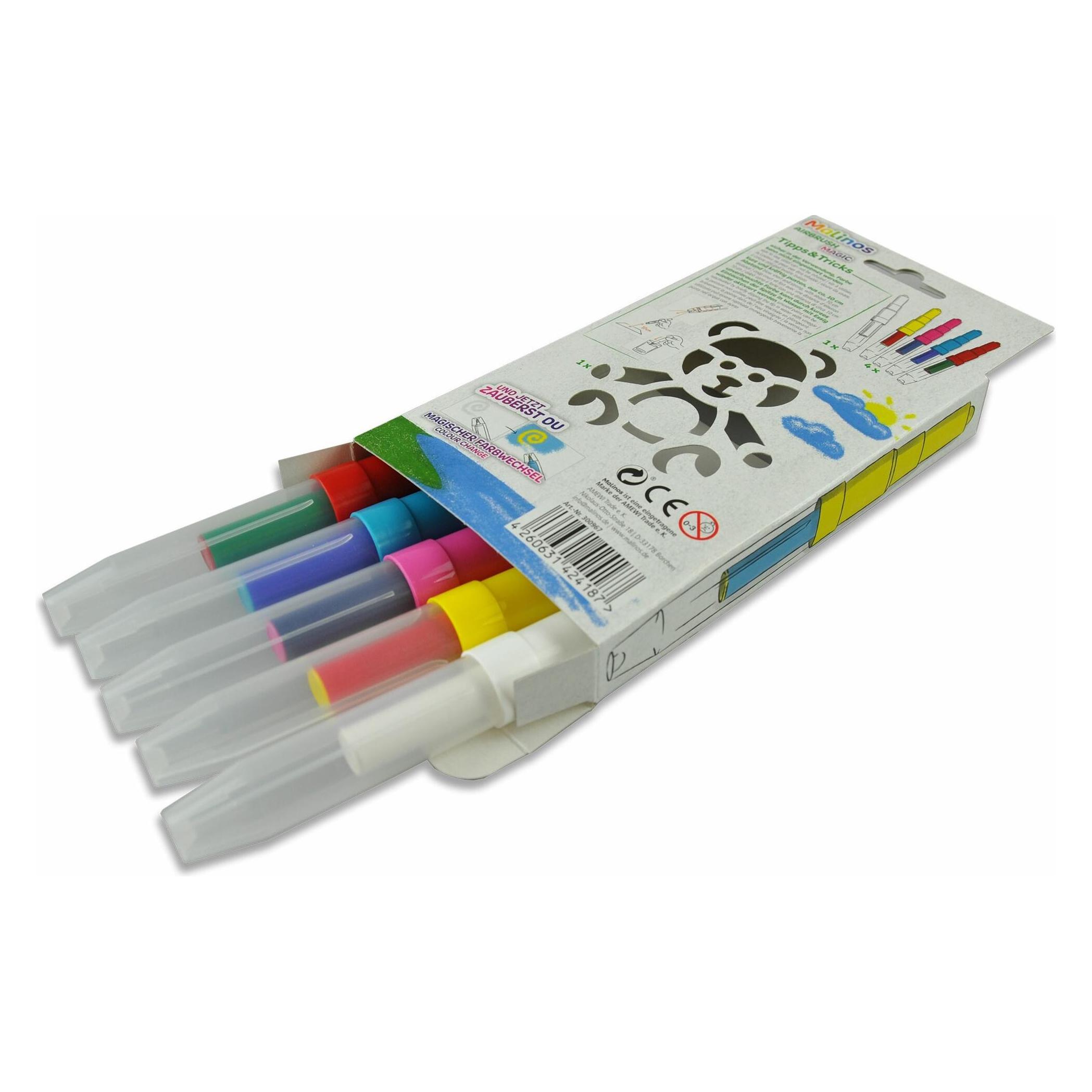 Malinos Airbrush Stifte Magic Teddy 5Farben+Schablone 5+ (5x) (300967)