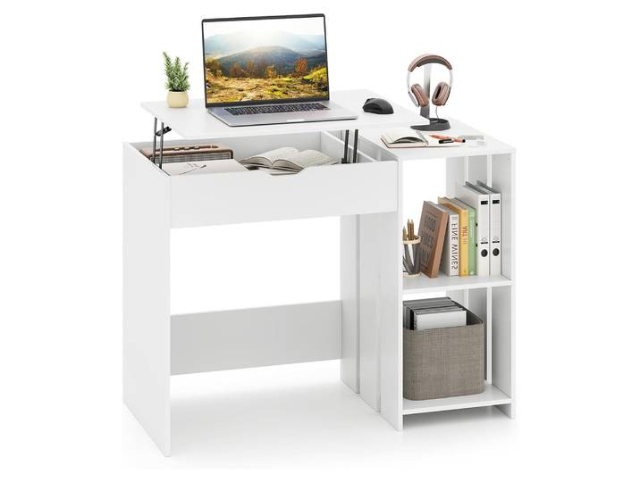 Bureau avec plateau relevable, petit bureau d'ordinateur, bureau extensible pour enfants avec 2 compartiments ouverts, table de bureau moderne, table PC