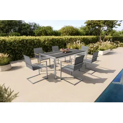OUTFLEXX Garten-Essgruppe, graphite, Edelstahl/Glaskeramik, 200x100cm, 6 Freischwinger, hohe Belastbarkeit
