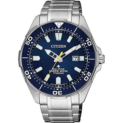 Taucheruhr CITIZEN "Promaster Marine Eco-Drive Diver 200 m", silber (silberfarben, dunkelblau), Armbanduhren, Herren, Armbanduhr, Herrenuhr, Solar, Titan, bis 20 bar wasserdicht, Datum