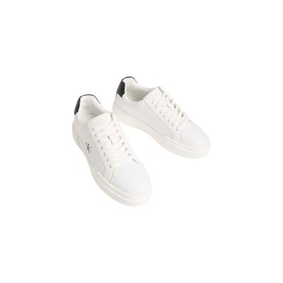 Plateausneaker CALVIN KLEIN JEANS "CHUNKY CUPSOLE LACEUP LTH", Damen, Gr. 41, Synthetik Textil, weiß (weiß, schwarz), Leder, Lederimitat, unifarben mit Farbeinsatz, Schuhe Plateausneaker, Schnürschuh, Halbschuh mit CK-Logoprägung