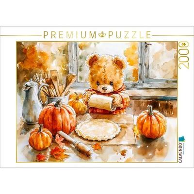 CALVENDO Puzzle Teddy backt Kürbiskuchen zu Halloween | 2000 Teile Lege-Größe 90x67cm Foto-Puzzle für glückliche Stunden