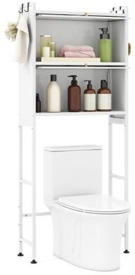 Costway Over-the-toilet Cabinet Bathroom Organizer with 2 Flip-up Cabinets-White