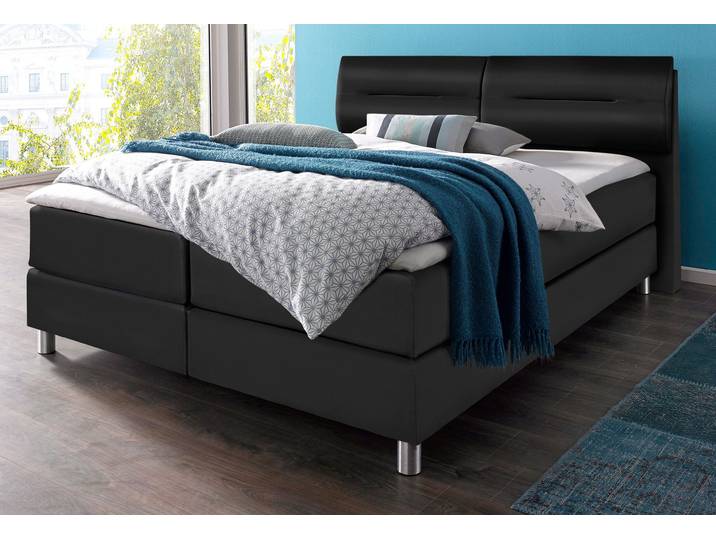 Boxspringbett MAINTAL, schwarz, Kunstleder, Liegefläche B/L: 180cm x 200cm, H2 + H2, Bonnell-Federkernmatratze, Bezug bei beige, anthrazit und hellgrau: pflegeleichter Strukturstoff (100% Polyester);Bezug bei weiss und schwarz: Kunstleder (100% Polyurethan);Spiegelfläche der Matratzen: Material angeben (100% Polyester), Komplettbetten, Boxspringbett, inkl. Topper