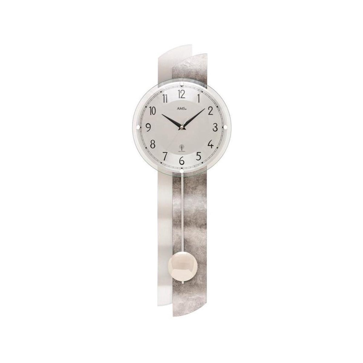 AMS Wandklok met glazen en chromen afwerking, quartz-slinger en radio-controlled uurwerk
