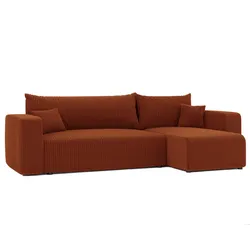 ECKSOFA Ziegelrot Cord-Stoff mit Bettkasten