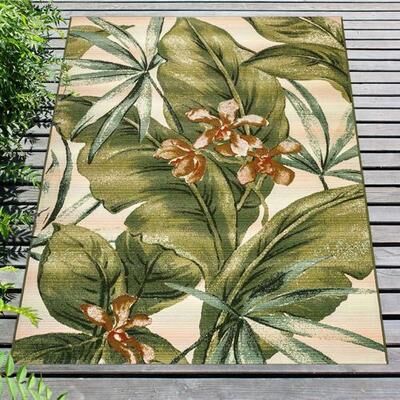 Trans Ocean Import Co Inc "Tropical Leaf Rectangle Rug Green, 6'6"" x 9'4"", Green"