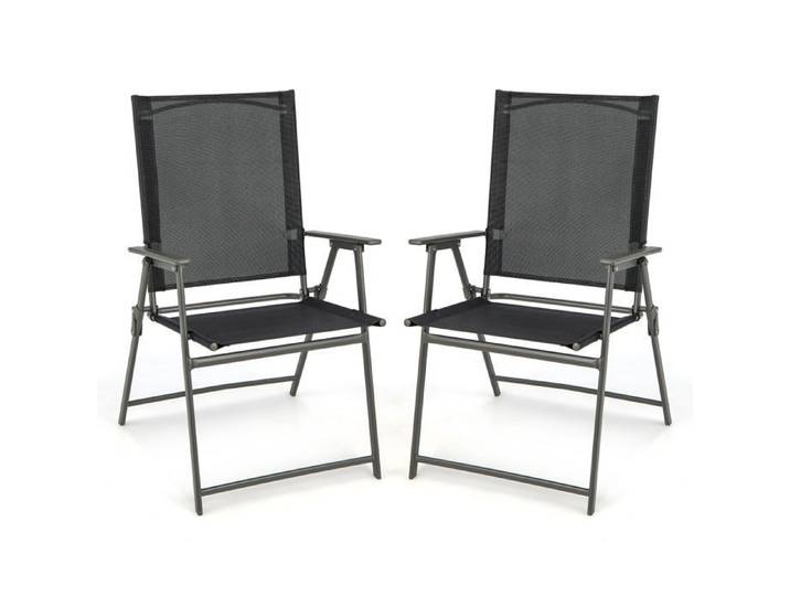 GOPLUS 2 Chaises de Jardin en Textilène avec Cadre Métallique Chaise Pliante avec Dossier Haut-Accoudoirs Chaise de Camping Noir