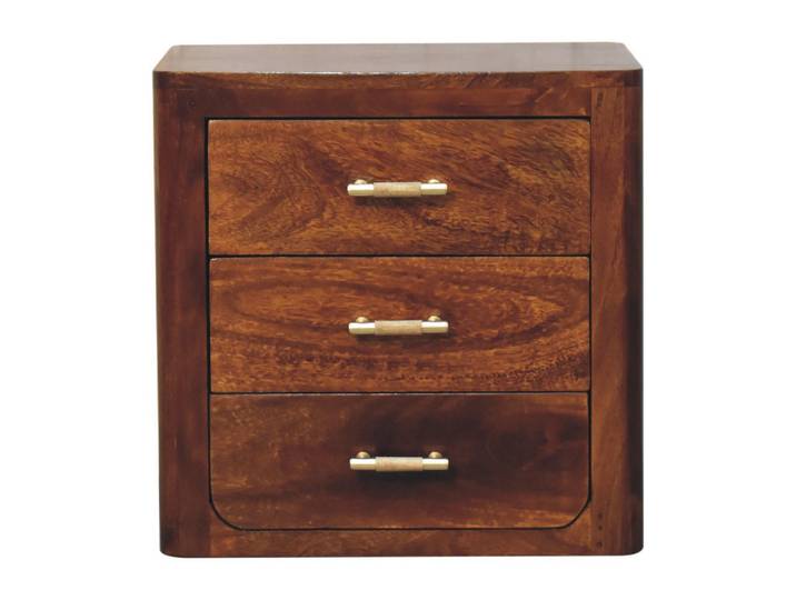 Artisan Furniture Nachttisch Kastanien-Finish, 3 Schubladen, Braun, Holz, Echtholz,Mangoholz, 35x45x45 cm, Schlafzimmer, Nachttische