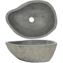 DELUKE® Naturstein Waschbecken oval - Flussstein Aufsatzwaschbecken Waschschale Waschtisch Handwaschbecken Bad Waschplatz Badezimmer Oval, 37-46cm
