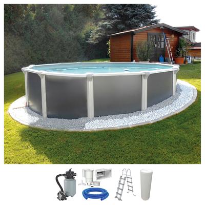 Rundpool KWAD "Supreme Design inkl. Sicherheitsleiter und Zubehör", grau (anthrazit), H:132cm Ø:460cm, Schwimmbecken, Rundpool, 5-tlg., Höhe: 132 cm, graue Innenfolie