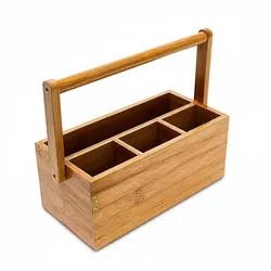 Relaxdays Schreibtischorganizer, aus Bambus, 4 Fächer, Henkel zum Tragen, Stiftehalter, HxBxT: 20 x 25 x 11,5 cm, natur