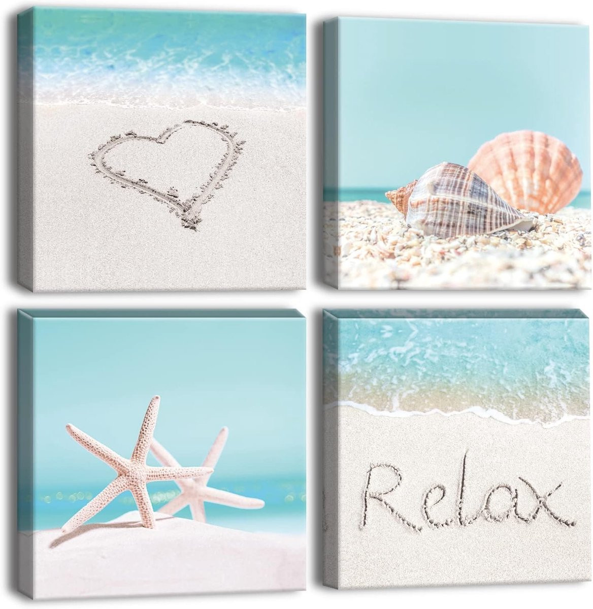 Set van 4 Canvas Prints Moderne Wanddecoratie met Schelpen en Sterrenbeeld B/D/H: 30 x 30 cm