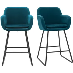 Barhocker aus petrol Stoff mit Samteffekt H65 cm (2er-Satz) AMIKA