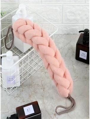 Discount Dollar Deals Braided Mesh Back Scrubber With Rope Handle, Long Reach Exfoliating Body Sponge For Shower And Skin Care pink