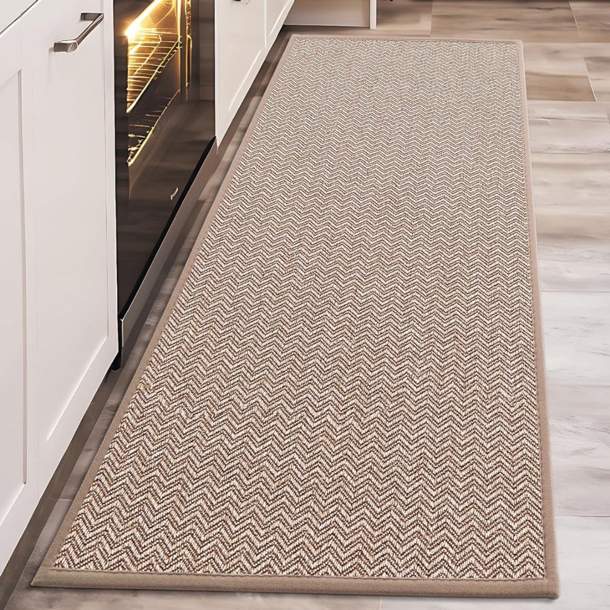 Bruine anti-slip keukenloper van polypropyleen