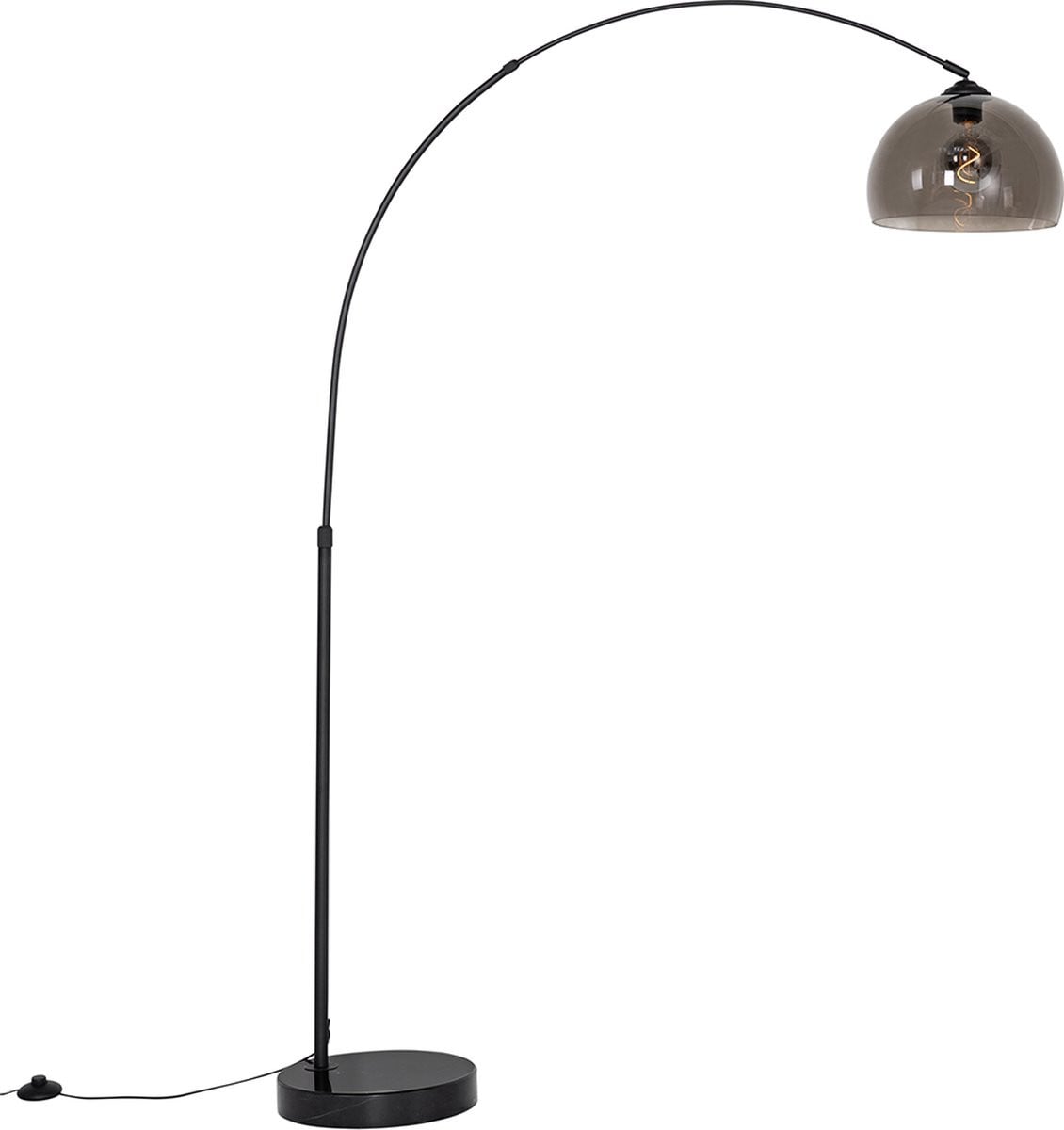 QAZQA Arc Moderne Booglamp met Smoke Glas en Marmeren Voet - Zwart