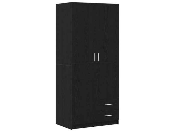 Kleiderschrank Schwarz Eichen-Optik 80 x 52 x 180 cm Holzwerkstoff-Rahmen, Schwenktüren, Metallgriffe, Fächer, Schubladen, Regale, Schlafzimmer