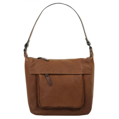 Umhängetasche X-ZONE "X-ZONE Damen echt Leder", Damen, Gr. B/H/T: 23cm x 21cm x 9cm onesize, braun (cognac), Leder, unifarben, Taschen Umhängetasche, echt Leder