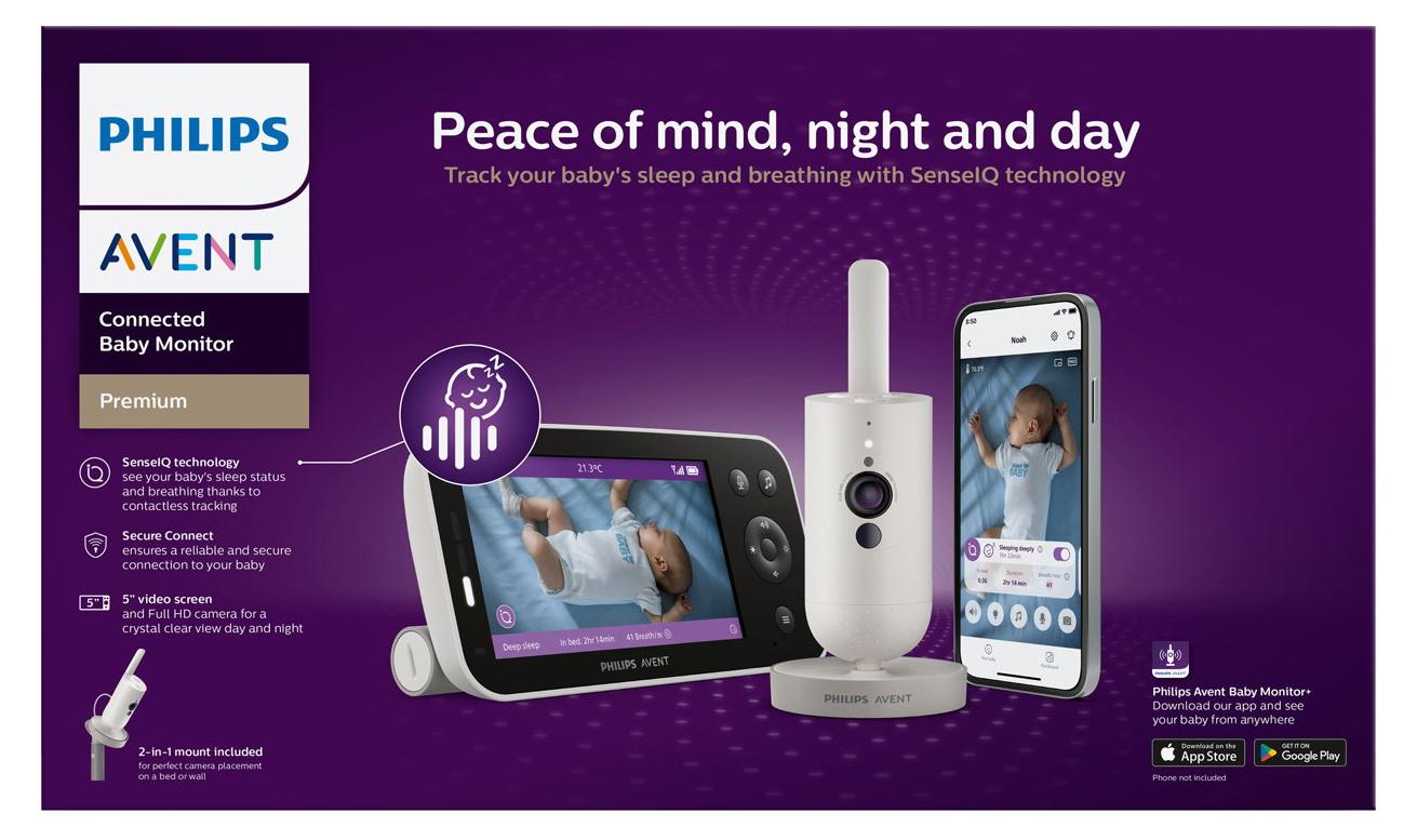 Philips AVENT Premium Connected Videophone SCD971/26 Verbunden, 1920 x 1080 Pixel, 400 m, 50 m, 400 m, Android 10.0, Android 11.0, Android 12.0, Android 13.0, Android 6.0, Android 7.0, Android 7.1,..., Wi-Fi/FHSS