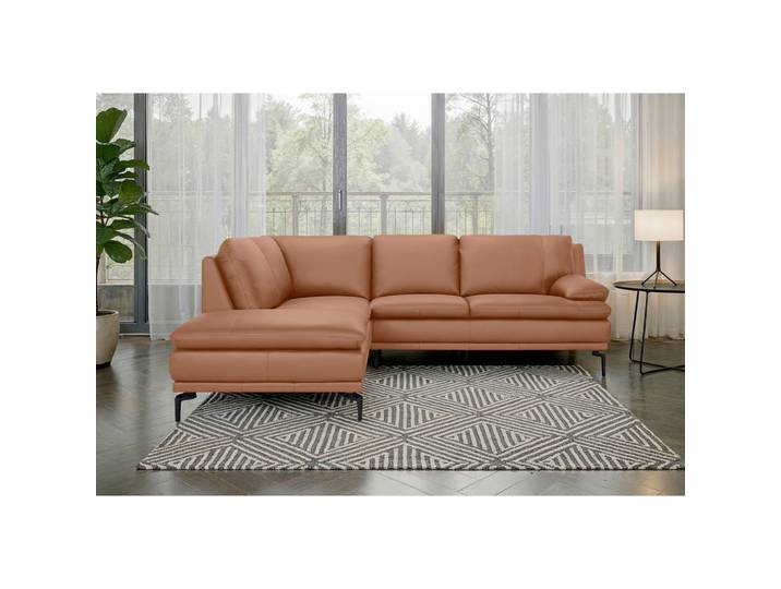 P & B Ecksofa, Cognac, Echtleder, Büffelleder, 248x221 cm, Wohnzimmer, Sofas & Couches, Sofas, Ledersofas