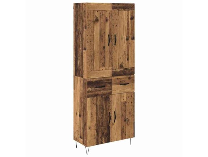 Fisinber Highboard Altholz-Optik 69,5x34x180 cm Holzwerkstoff Schmaler Stand-Schrank fürs Esszimmer mit 4 Klapptüren, Schublade und robusten Metallfüßen für geordneten Stauraum.