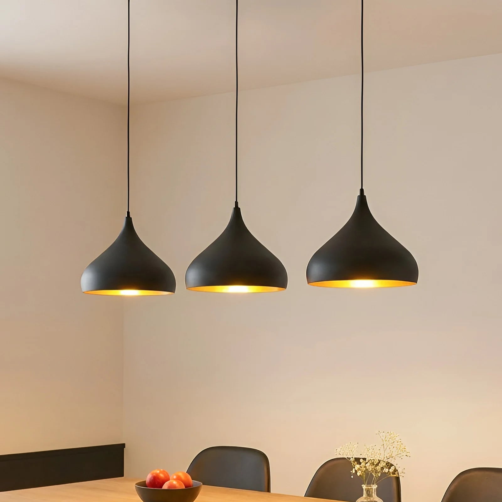 Lindby Elamira Hanglamp - Zwart/Goud - Modern Metaal - Dimbaar