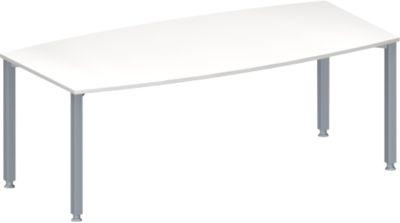 Schäfer Shop Genius Konferenztisch MODENA FLEX, Boot, 4-Fuß Quadratrohr, B 2000 x H 720-840 mm, weiß/weißaluminium