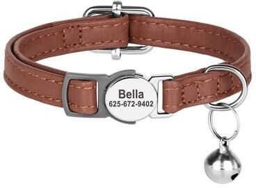 Uplift Essentials Custom Personalized PU Leather Cat Collar With Engraved ID Nameplate brown