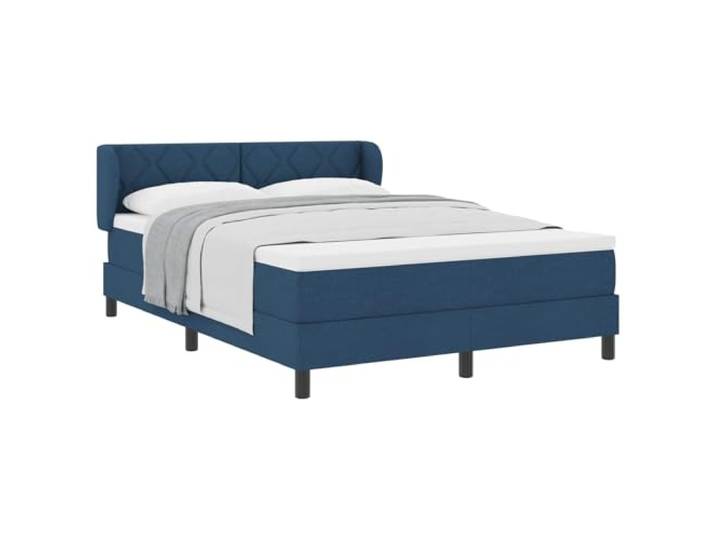 KTHLBRH Boxspringbett mit Kopfteil blau 140 x 200 cm Stoff Höhenverstellbares Kopfteil, Taschenfederkernmatratze, schwarze Füße, Rahmen aus Kiefernholz, minimalistischer Stil