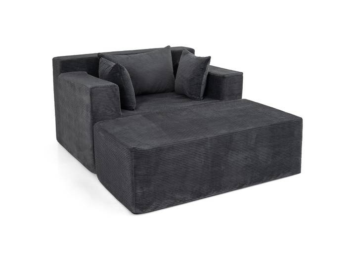 Costway Canapé Lit Convertible 1 Place Avec Pouf En Velours Côtelé