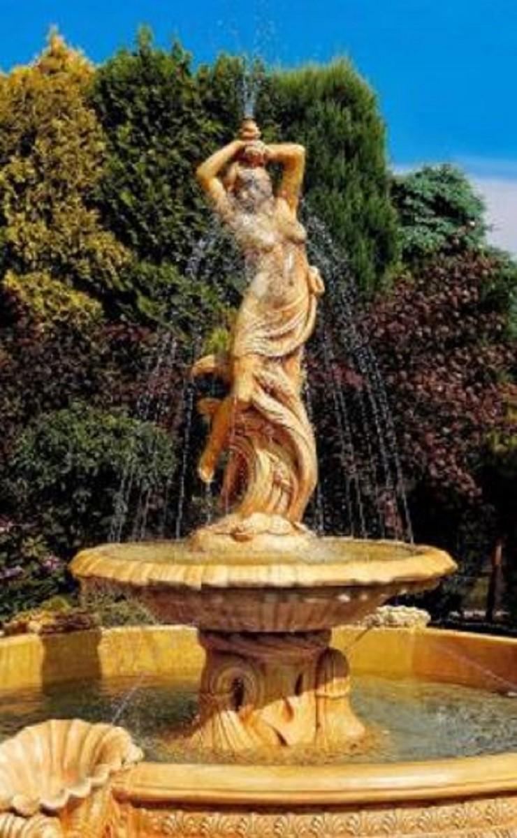 Casa Padrino Jugendstil Springbrunnen Beige Ø 145 x H. 234 cm - Prunkvoller Gartenbrunnen - Gartendeko Brunnen
