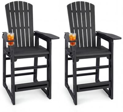 Costway Set of 2 Outdoor 29 Inch Height Bar Stool with Backrest and Armrests-Black