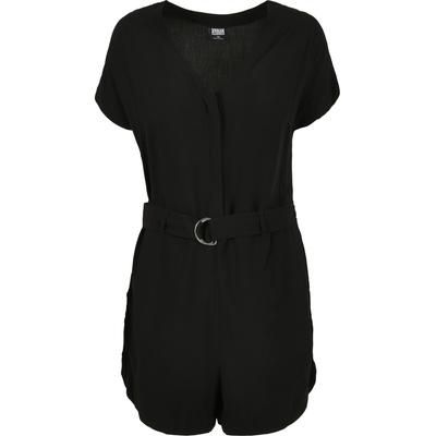 Jumpsuit URBAN CLASSICS "Urban Classics Damen Ladies Short Viscose Belt Jumpsuit", Damen, Gr. S, US-Größen, schwarz, 100% Viskose, loose fit, Overalls Jumpsuit
