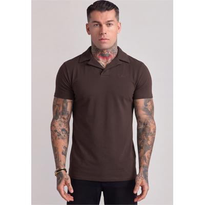 Poloshirt SIKSILK "SikSilk Revere Polo", Herren, Gr. XS, braun, 95% Baumwolle, 5% Elasthan, unifarben, normal, amerikanischer Ausschnitt, Shirts