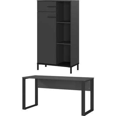 Büromöbel-Set GERMANIA "GW-Rovigo", grau (graphit, schwarz), B:229cm H:120cm T:60cm, Holzwerkstoff, Metall, Arbeitsmöbel-Sets, Büromöbel-Set, Schreibtisch mit Knieblende, Made in Germany