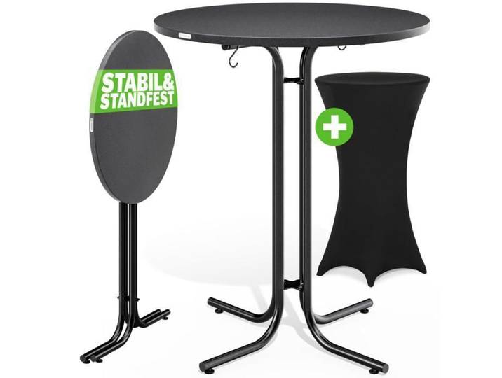 CASARIA® Table haute pliable grise avec housse noire mange debout 110 cm bar bistrot jardin 2 crochets inclus