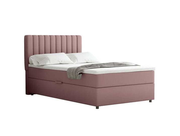 Homesy Boxbett Everest 120 x 200 cm Einzelbett mit hochwertiger Bonell-Matratze und Topper, Rosa, Holz, Mode, H3, 120x200 cm, Schlafzimmer, Betten, Boxspringbetten