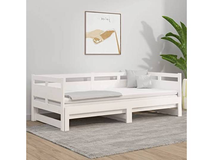 YNGBHFNOP Massives Kiefernholz Ausziehbares Rollbett Sofa 2X 80x200 cm Weiß Tagesbett Ausziehbar Weiß Massivholz Kiefer Gästebett Sofa Schlafcouch 2x80x200 cm Platzsparend Funktionsbett