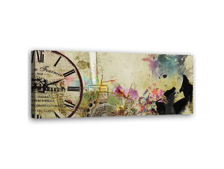 Feeby Wandbild frau und alte uhr, Beige, Religion/Spiritualität, Rechteckig, 90x30 cm, Bilder & Rahmen, Bilder, Leinwandbilder